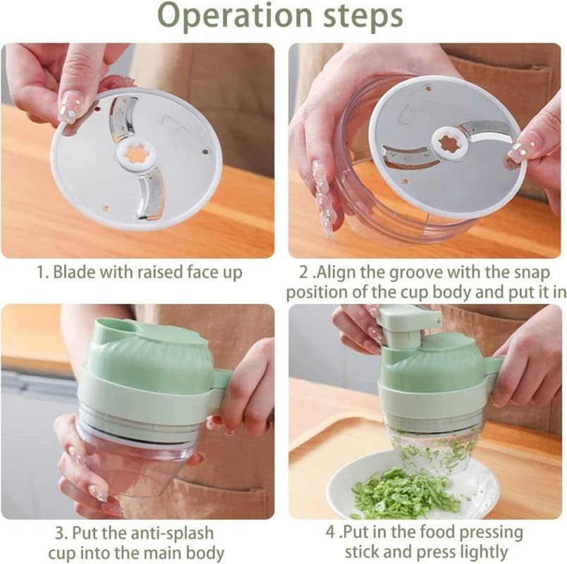 4 in 1 Handheld Electric Vegetable Cutter Set Portable Wireless Garlic Mud Masher Garlic Press and Slicer Set Multifunctional