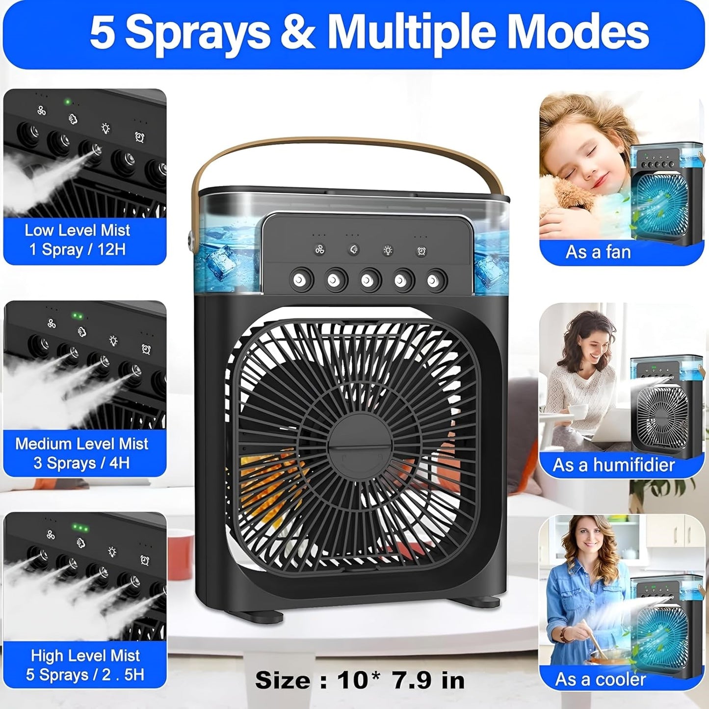 Portable Air Conditioners - Small AC Quiet Personal Air Cooler, USB Powered Mini Desktop Cooling Misting Fan, 1 | 2 | 3 Timer with 3 Speeds, 360°Adjustment for Office, Home, Room, Desk and Car