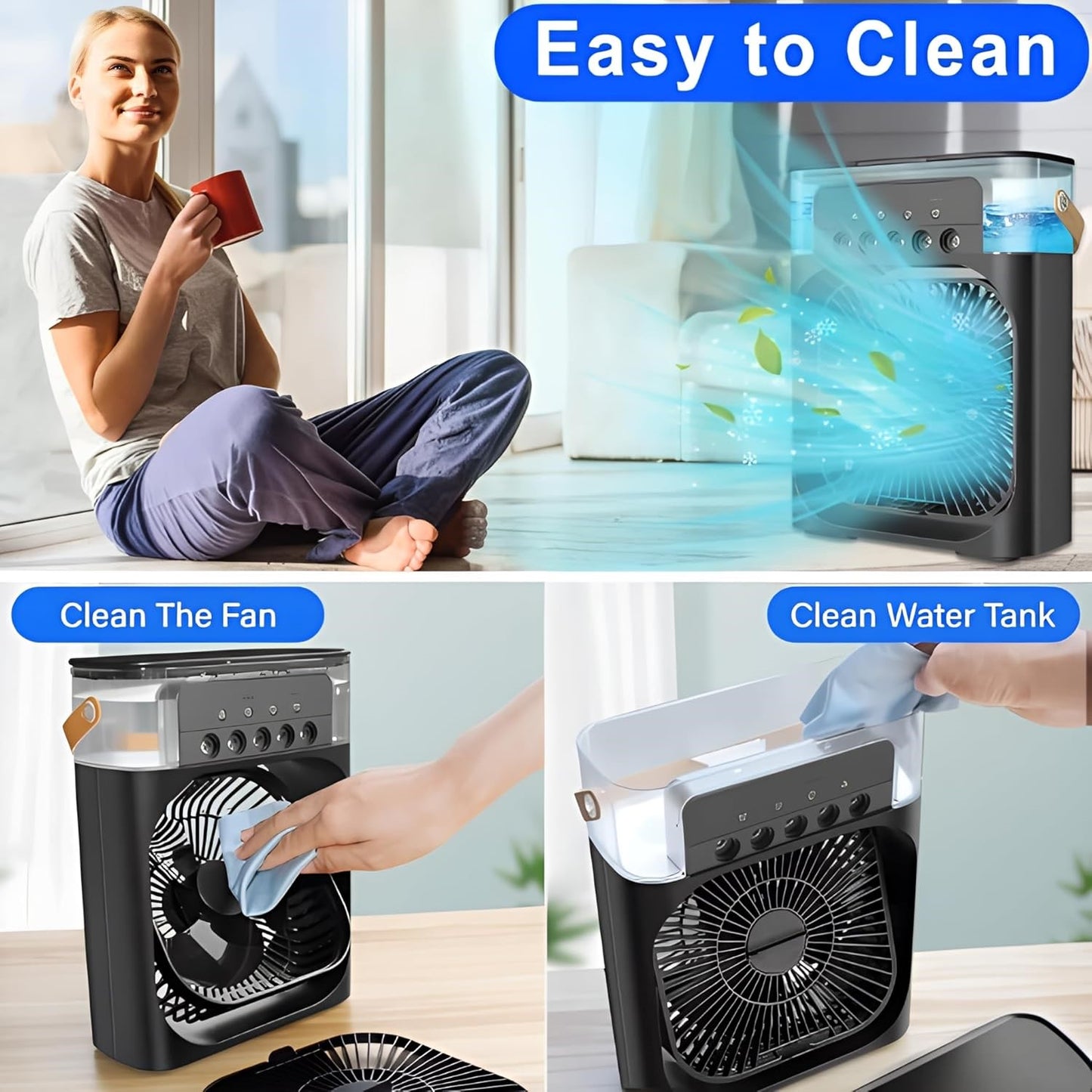 Portable Air Conditioners - Small AC Quiet Personal Air Cooler, USB Powered Mini Desktop Cooling Misting Fan, 1 | 2 | 3 Timer with 3 Speeds, 360°Adjustment for Office, Home, Room, Desk and Car