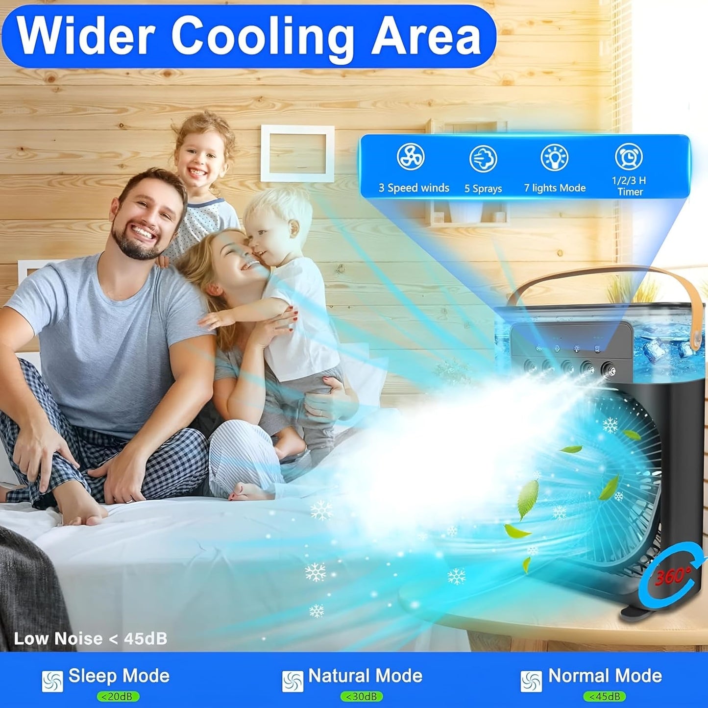 Portable Air Conditioners - Small AC Quiet Personal Air Cooler, USB Powered Mini Desktop Cooling Misting Fan, 1 | 2 | 3 Timer with 3 Speeds, 360°Adjustment for Office, Home, Room, Desk and Car