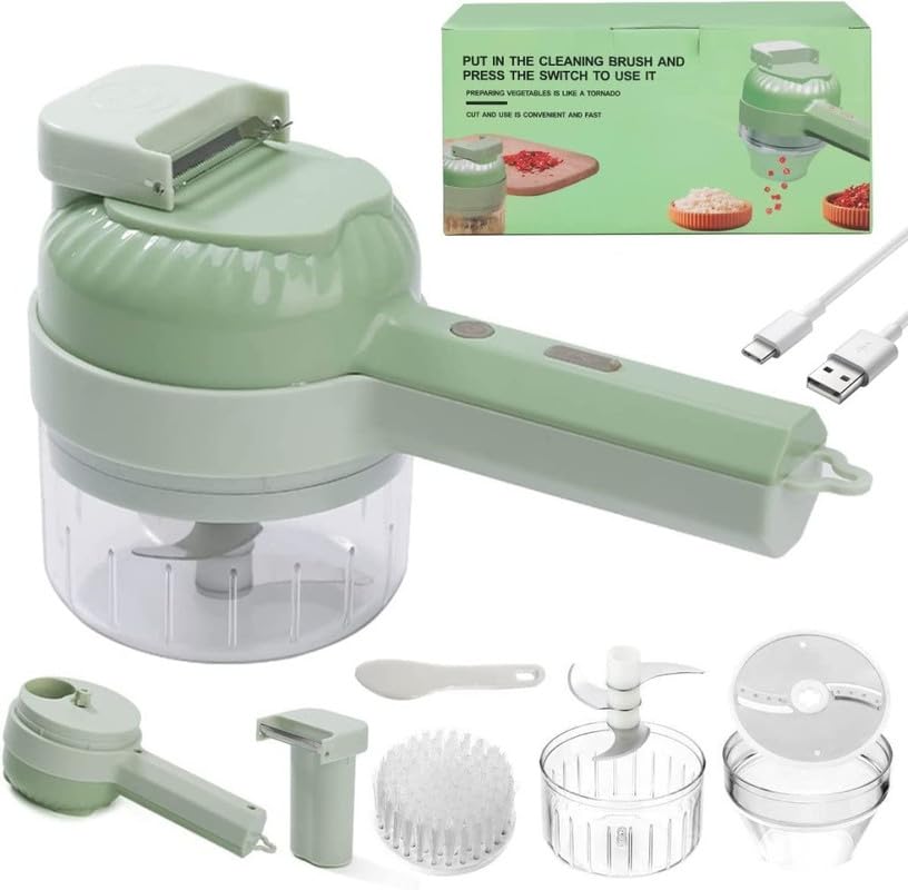 4 in 1 Handheld Electric Vegetable Cutter Set Portable Wireless Garlic Mud Masher Garlic Press and Slicer Set Multifunctional